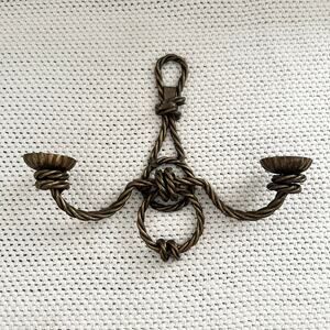 MCM Hollywood Regency Lacquered Brass Twisted Rope Double Candle Hanging Sconce